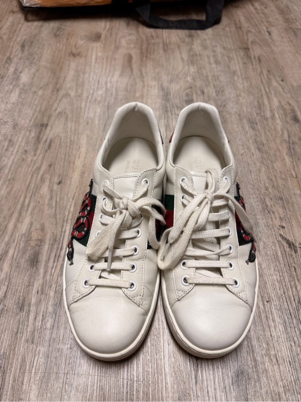 Gucci White Leather Sneakers with Red Snake Embroidery